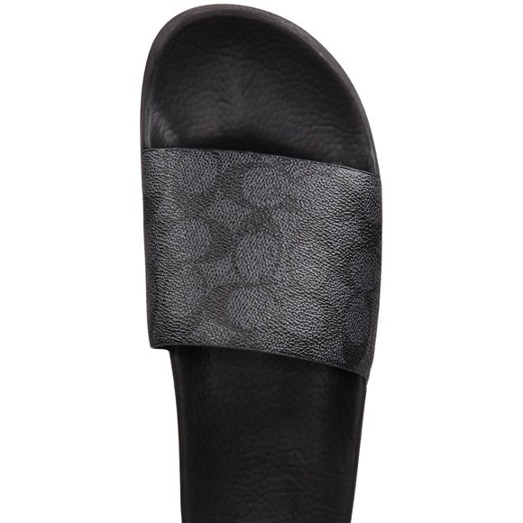 Men's COACH Charcoal Black Signature Logo Pool Slides Slip On Sandals 9 - Picture 3 of 9
